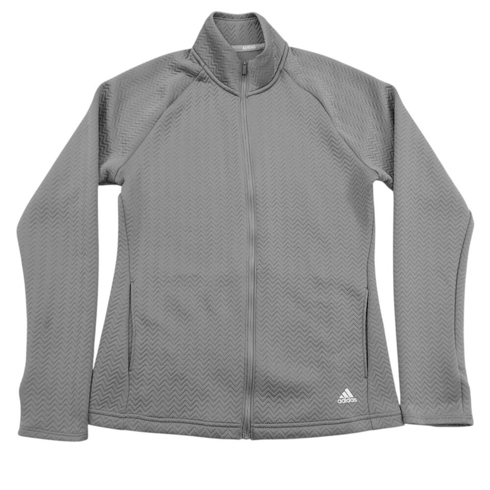 Adidas Womens Small Gray Zig Zag Textured Golf Jacket Full Zip Soft Athleisure